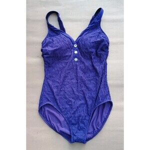 Miraclesuit Sz 14 Women's Blue Ruched Crinkle One Piece Slimming Swimsuit